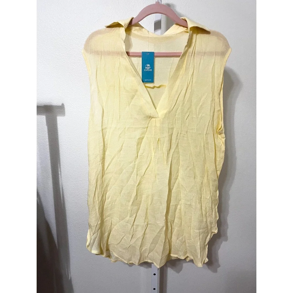 NWT Cupshe Boho V-Neck Shirt Mini Dress Yellow Medium‎